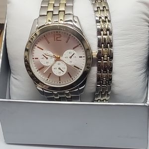 SILVER WATCH/BRACELET SET
